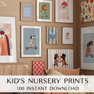 Pacchetto di 100 stampe da parete per cameretta dei bambini, decorazioni per la sala giochi, stampe per la cameretta dei più piccoli, stampe da parete colorate per la cameretta dei bambini, stampe da parete eclettiche per bambini DIGITALI