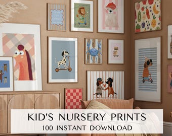 100 Kids Room Wall Art Bundle, Playroom Decor, Toddler Room Prints, Colorful Nursery Gallery Wall Art, Eclectic Wall Art for Kids DIGITAL