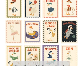 Whimsical Goose Art Print Set: Funny Nursery & Playroom Decor (Digital Download
