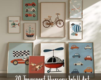 Boy Room Prints: Retro Cars, Rockets, Planes (Digital Download Set of 20)
