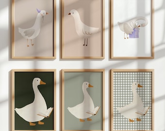 Goose Wall Art Bundle, 34 Printable Goose Illustrations, Vintage Animal Nursery Decor, Whimsical Goose Gallery Wall Set, Digital Download