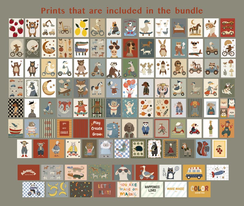 Complete Kids Room Wall Art Bundle – 200+ Printable Nursery, Playroom Prints | Animal & Transport Decor | Digital Download image 4
