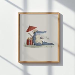 Crocodile Vacation Nursery Print | Funny Alligator Wall Art | Digital Download for Kids Room | Summer Animal Decor