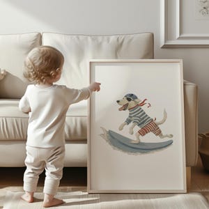 Pirate Dog Surfing Print: Playful Beach Nursery Art (Digital Download)