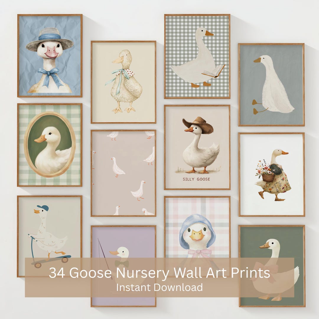 34 Goose Nursery Prints: Whimsical Animal Gallery Wall (digital ...