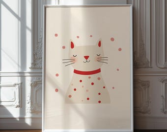 Minimalist Cat Nursery Print: Scandinavian Kids Room Decor (Digital Download)