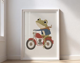 Frog Nursery Wall Art Printable, Playful Animal Kids Room Decor, Retro Storybook Illustration (Digital Download)