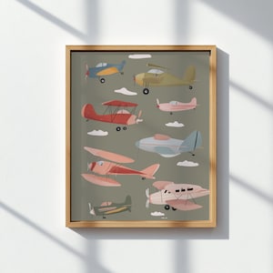 Vintage Airplane Wall Art | Retro Plane Print for Nursery or Kids Room | Digital Download | Transportation Theme Boys Room Decor