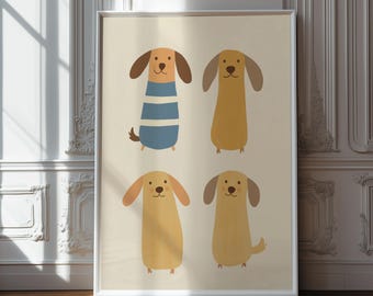 Dachshund Puppy Nursery Art: Playful Kids Print (Digital Download)