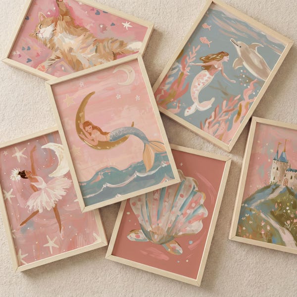 Mermaid Wall Art Bundle 30+, Cowgirl & Sea Life Prints Set, Coastal Nursery Arts, Vintage Girls Room Poster Collection, Instant Download