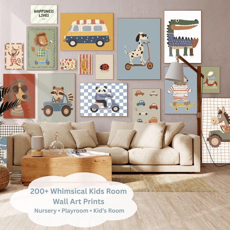 Complete Kids Room Wall Art Bundle – 200+ Printable Nursery, Playroom Prints | Animal & Transport Decor | Digital Download image 5