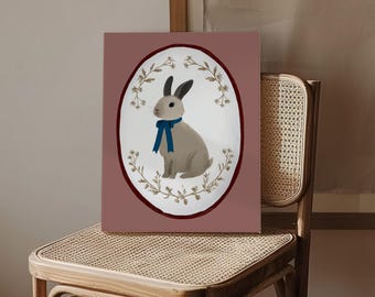 impression d'art vintage de portrait de lapin | Décoration murale Cottagecore pour chambre de bébé | Illustration imprimable de lapin | Décoration pour chambre d'enfants Woodland | Portrait d'animaux