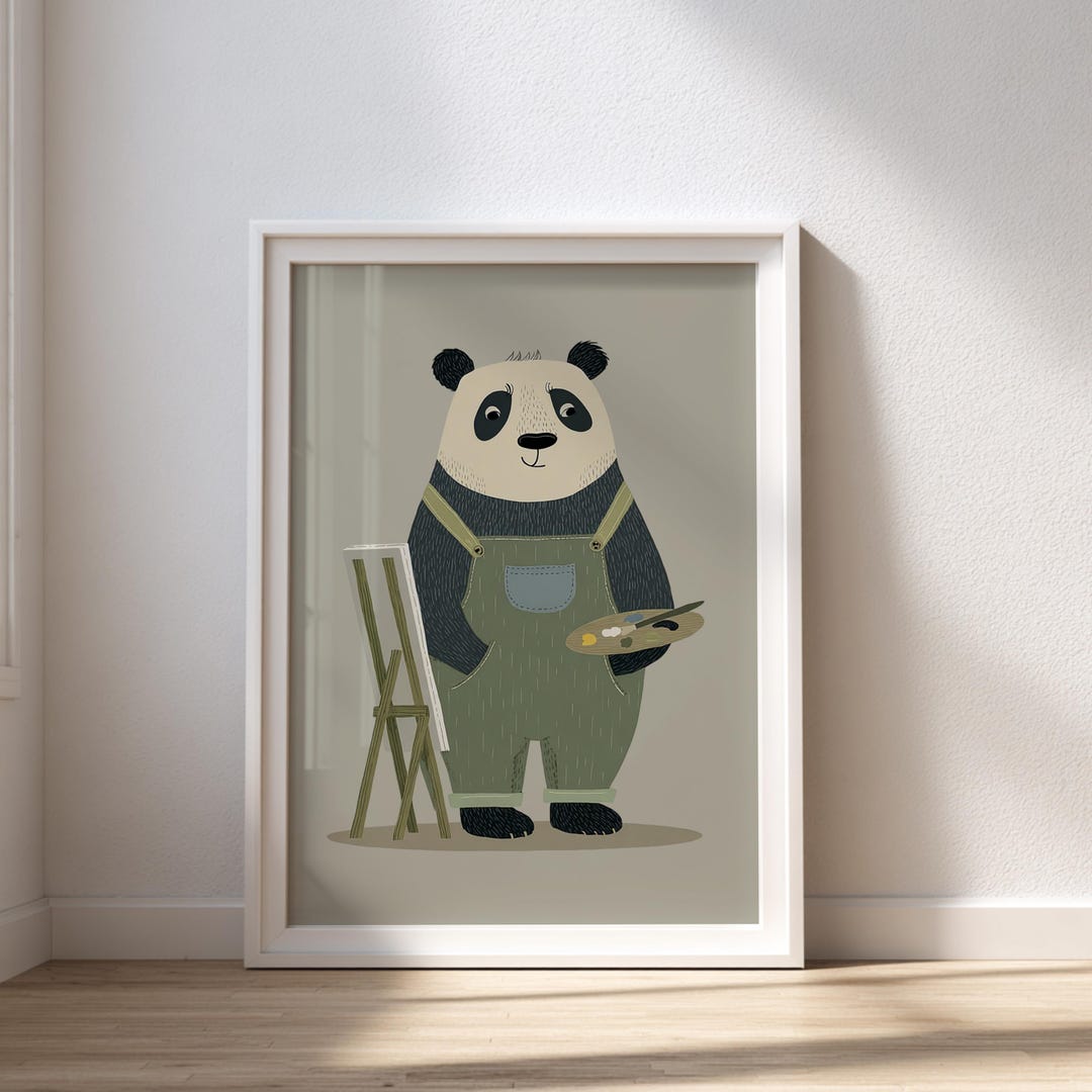 Panda Nursery Wall Art, Cute Panda Artist Print, Kids Room Animal Decor ...