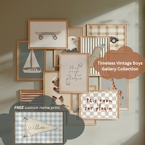 Conjunto de arte de pared vintage para habitación de niño / Más de 80 impresiones retro de deportes, transportes y animales / Galería clásica para habitación de niño / Descarga imprimible