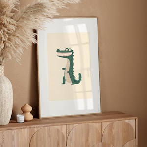 Playful Crocodile Wall Art, Kid&#39;s Room Wall Art, Eclectic Animal Nursery Decor, Playroom Prints Colorful, Digital Download
