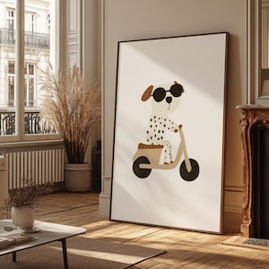 Cool Scooter Dog Nursery Wall Art, Dalmatians Print, Playroom Dalmatian Poster, Gender Neutral Nursery, Toddler Room Decor