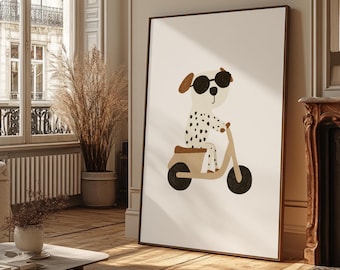 Cool Scooter Dog Nursery Wall Art, Dalmatians Print, Playroom Dalmatian Poster, Gender Neutral Nursery, Toddler Room Decor