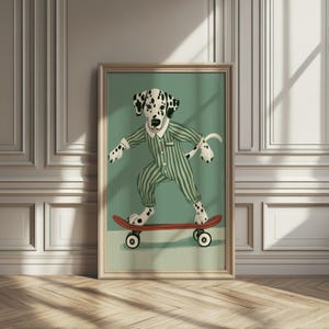 Cool Skateboarding Dalmatian Nursery Wall Art, Playful Kids Room Print, Retro Animal Decor, Baby Nursery Print Wall Arts Decorating