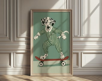 Skateboarding Dalmatiner Druck: Verspielte Kinderzimmer Wandkunst (Digitaler Download)