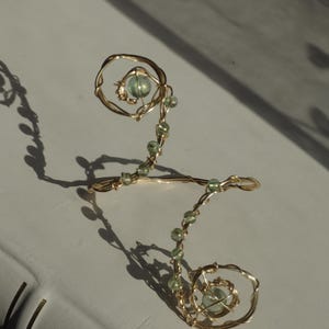 Sage Green Glass Bead Gold cuff bracelet