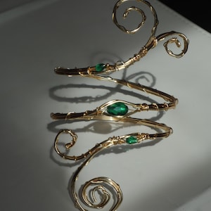 Gold Emerald Green Crystal Arm Cuff Bracelet
