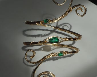 Gold Emerald Green Crystal Arm Cuff Bracelet