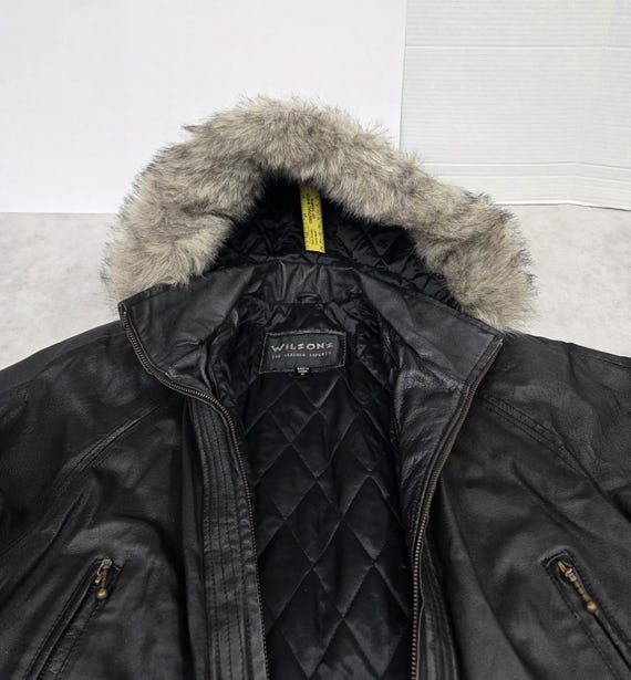 Vtg Womans size M Wilsons Black Leather Hooded fa… - image 15