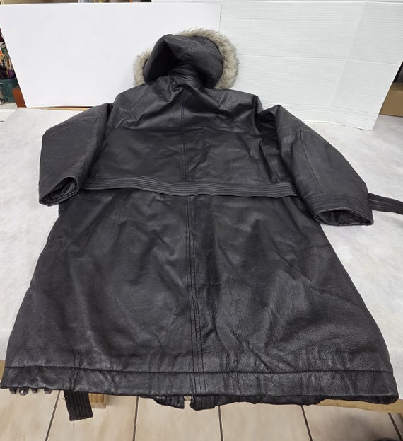 Vtg Womans size M Wilsons Black Leather Hooded fa… - image 4