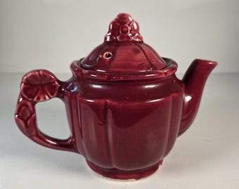 1940s Shawnee Pottery Rosette Teapot Burgundy Red Mid Century Kitchenware Collectible Ceramic Tea Pot