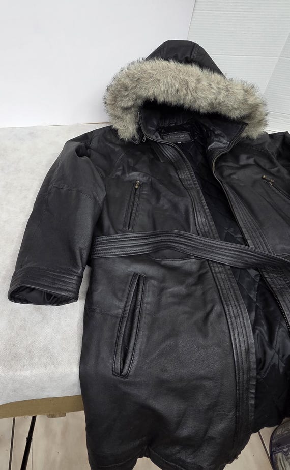 Vtg Womans size M Wilsons Black Leather Hooded fa… - image 12