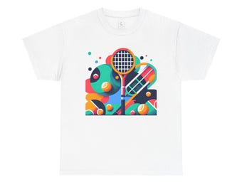 カラフルな抽象テニスグラフィックTシャツ、レトロスポーティーTシャツ