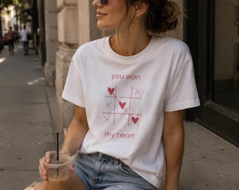 Women's Cotton Tee, Tic Tac Toe Hearts Graphic, Valentine's Day Casual Shirt
