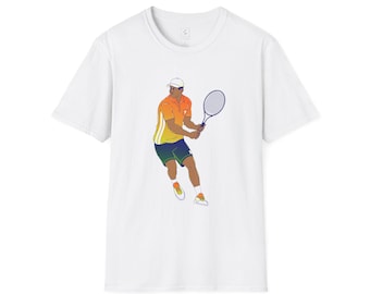 Camiseta unisex de estilo suave con diseño de jugador de tenis, ropa deportiva, regalo para amantes del tenis, ropa informal, camiseta de tenis vintage, camiseta de gimnasio