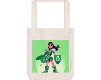 Eco Friendly Recycling Superwoman Organic Tote Bag, Reusable Shopping Bag, Sustainable Grocery Bag, Environmentalist Gift, Earth Day Tote