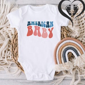 Retro American Baby Tshirt, Boho 4th of July Infant Bodysuit, Hippie Patriotic Baby Gift