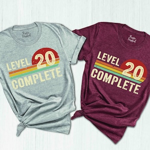 Level Complete Anniversary Shirt,20 Year Anniversary Shirts,20th Anniversary Gifts for Couples,Funny Anniversary Tee,Vintage Anniversary Tee