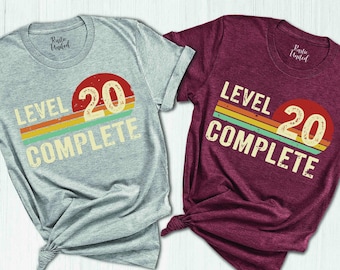 Level Complete Anniversary Shirt,20 Year Anniversary Shirts,20th Anniversary Gifts for Couples,Funny Anniversary Tee,Vintage Anniversary Tee