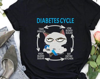 Diabetes Awareness T-Shirt,Diabetes Month Shirt, Diabetes Support Tee,Blue Ribbon Shirt,Cat Owner Shirt,Diabetes Support Gift,Diabetic Cat