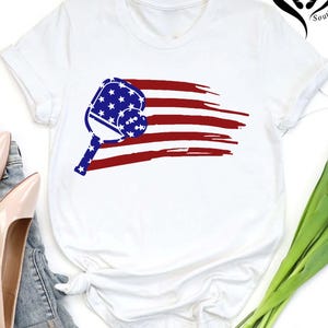 Pickleball American Flag T-shirt,July 4th Pickleball Shirt,Womens Pickleball Tee,Pickleball Gift For Men,Pickleball Team Shirt,USA Flag Tee
