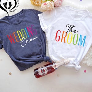 Pride Wedding Crew & Groom T-Shirts, Rainbow LGBTQ+ Wedding Party Shirts, Gay Bachelor Party Gift