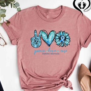 Peace Love Cure Diabetes Awareness Shirt,Type 1 Diabetes Support Shirt,Diabetes Gift,Diabetes Warrior Shirt,Motivational Tee,Diabetic Shirt