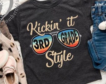 3rd Grade Tshirt,Retro Kickin It 3rd Grade Style Tee,Third Grade Tee Gift,Back To School Shirt,3rd Grade Team Shirt,Hello Third Grade Tee