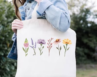 Wildflower Tote Bag, Floral Tote Bag, Aesthetic Tote Bag,Mother Tote Bag,Flower Tote Bag,Mothers Day Gift,Boho Tote Bag,Bridal Gift Tote Bag