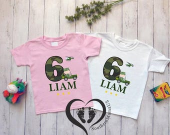 Personalized Birthday Army Tank Shirt, Custom Camo Birthday Shirt, Custom US Forces Boys Shirt,Military Vehicle Toddler Gift Tee