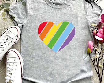 LGBTQ Support Tee,Pride Parade T-shirt,Pride Heart Shirt,Pride Rainbow Shirt,Inspirational Shirts,Rainbow Heart T-shirt,Pride Month Gift