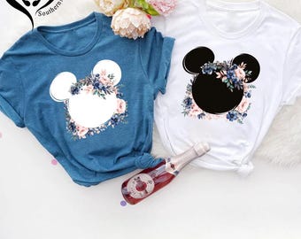 Cute Disney Floral Women's Shirt,Disney Women's Gift,Mickey Floral Disney Shirt,Gift For Mom,Disney Ears Floral Tee,Girls Disney Trip Shirts