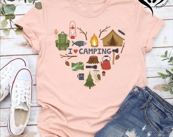 Camping Heart Shirt,Camping Mom Shirt, Hiking Shirt, Camper Shirt,Camping Shirt Women,Camping Life ,Gift for Adventurer,Nature Lover Shirt