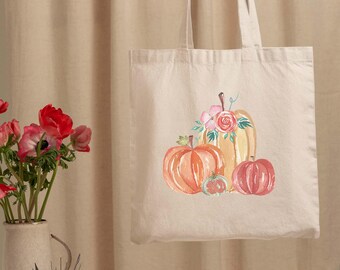 Watercolor Pumpkin Tote Bag,Thanksgiving Pumpkin Tote Bag,Colorful Halloween Bag,Fall Pumpkin Bag,Pumpkin Season Gift,Fall Gift For Women