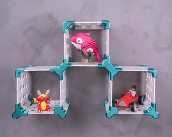Modular Wall Shelf STL File 3D Print | Lightweight Designer Storage Cubes | DIY Decor, Wall Mounts & Instructions Incl., Stylish, futuristic