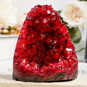 Wine-red geode, red crystal cluster, decorative ornaments, natural crystal, decoration & meditation stone, home decoration